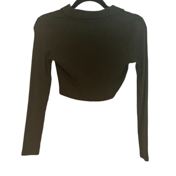 Women's Zara‎ Olive Green Collared Ribbed Crop Top Size Small - Picture 3 of 5
